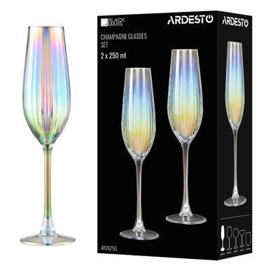 ARDESTO Champagne glasses set Black Mars 250ml, 2pcs, glass, transparent AR2625EL фото