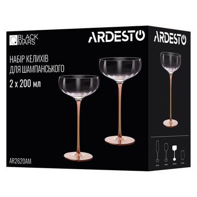 ARDESTO Набор бокалов для шампанского Black Mars Amber 200мл, 2шт, стекло, прозрачно-золотистый AR2620AM фото