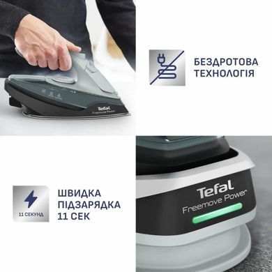 Tefal Tefal iron Freemove Power Cordless, 2600W, 250ml, steam boost -220g, constant steam - 40g, Anti-calc, ceramic soleplate, green FV6670E0 фото