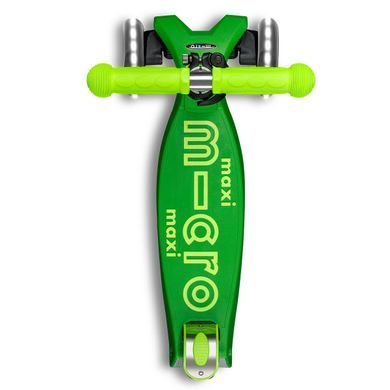 Самокат MICRO серии "Maxi Deluxe Neon LED" - ЗЕЛЕНЫЙ ПОПУГАЙ (до 50 кг (kg), 3-х колесный, свет) MMD232 фото