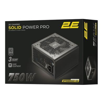 2E Gaming Блок питания Solid Power Pro (750W), >85%, 80+ Bronze, 120mm, 1xMB 24pin(20+4), 2xCPU 8pin(4+4), 3xMolex, 6xSATA, 4xPCIe 8pin(6+2), 1x12VHPWR, Semi Modular 2E-SP750BRSMII-120 фото