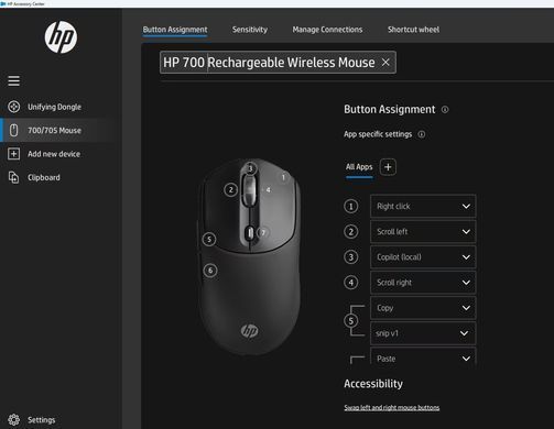 HP Миша HP 700 Rechargeable, WL/BT, чорний AZ7B0AA фото