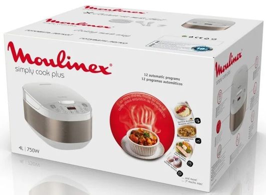 Мультиварка Moulinex Simply Cook Plus, 750Вт, чаша-4л, кнопочное управл., пластик/металл, белый MK622132 фото