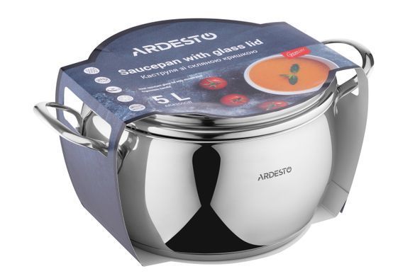 Каструля Ardesto Gemini Liguria, скляна кришка, 5.0 л, нержавіюча сталь AR4350GB фото
