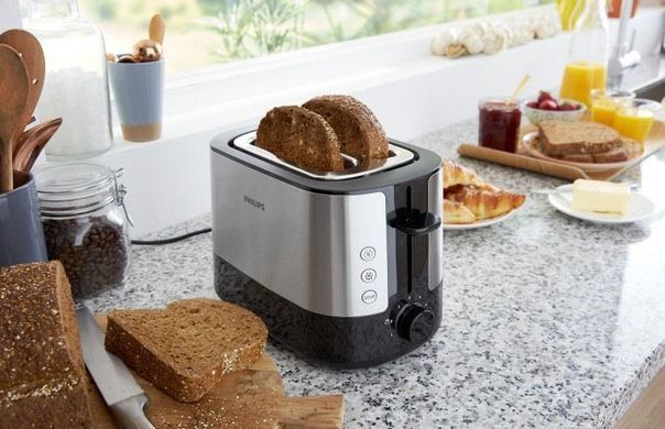 Philips Тостер Viva Collection, 1050Вт, пластик + металл , черный+нерж