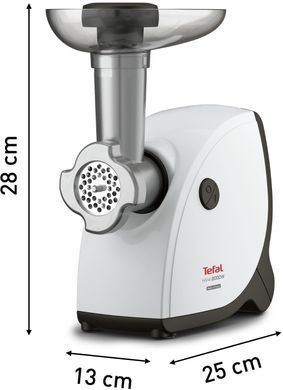 Tefal Мясорубка HV4, 2000Вт, 2.3кг/мин, 3 решетки, насадка для колбас, кеббе, томатов, пластик, бело-черный NE463138 фото