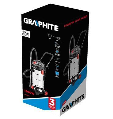 Graphite Пилосос професійний, 1500Вт, 18кПа, контейнер 40л, розетка 220В/2000В, функція повітродувки, колеса, IPX4 59G608 фото