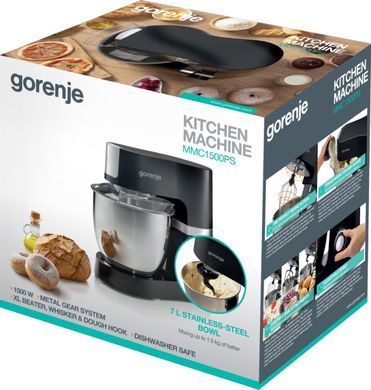 Gorenje Кухонна машина Gorenje 1500Вт, чаша-метал, корпус-пластік-7л, насадок-3, чорний MMC1500PS фото