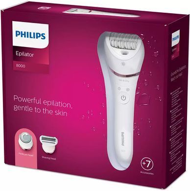 Philips Эпилятор Epilator Series 8000 дисковый, аккумуляторный, пинцет.-32, влаж.+сух., насадок-5, бело-розовый BRE730/10 фото