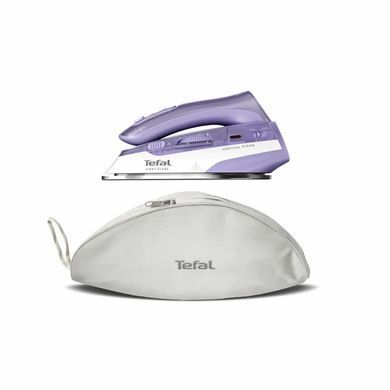 Tefal Tefal iron travel First Class, 1000W, 65ml, steam boost -45g, inox soleplate, white-violet DB1612E0 фото