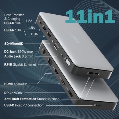 Digitus Док-станция USB-C > 2xHDMI/DP/2xUSB-A/USB-C/SD/MicroSD/RJ54/DC/Audio DA-70917 фото
