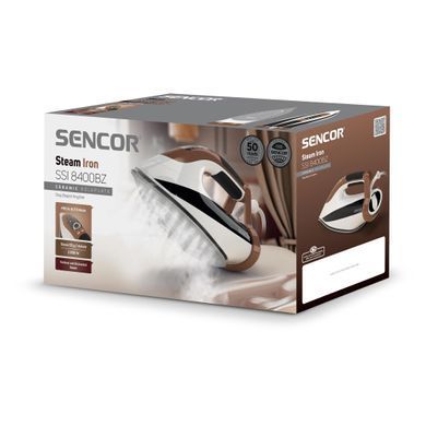Sencor Праска, 2800Вт, 330мл, паровий удар -195гр, постійна пара - 55гр, pro та auto режими, керам. підошва, біло-коричневий SSI8400BZ фото