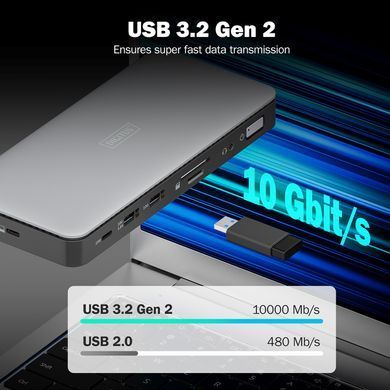 Digitus Док-станция USB-C > 2xHDMI/DP/2xUSB-A/USB-C/SD/MicroSD/RJ54/DC/Audio DA-70917 фото
