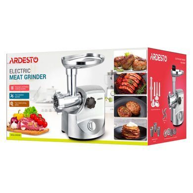ARDESTO Мясорубка, 3000Вт, призв. -2.6кг/мин, 4 решетки + для колбас., кеббе, 3 терки, металл, серебристый MGA-3000W фото