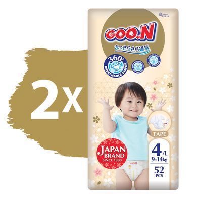 Підгузки GOO.N Premium Soft для дітей 9-14 kg (розмір 4(L), на липучках, унісекс, 104 шт.) F1010101-155-2 фото