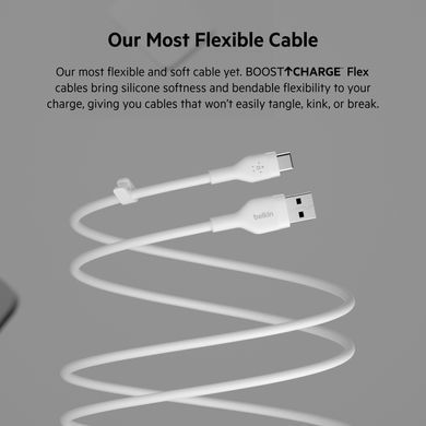 Belkin Кабель USB-A - USB-C силиконовый, с клипсой, 2м, белый CAB008BT2MWH фото