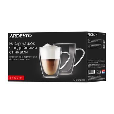 ARDESTO Набор чашек с ручками и двойными стенками, 430мл, 2шт, боросиликатное стекло, прозрачный AR2643BH фото