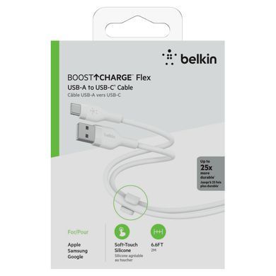 Belkin Кабель USB-A - USB-C силиконовый, с клипсой, 2м, белый CAB008BT2MWH фото