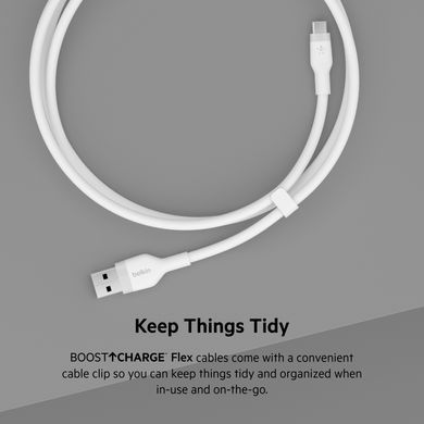 Belkin Кабель USB-A - USB-C силиконовый, с клипсой, 2м, белый CAB008BT2MWH фото