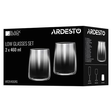 ARDESTO Low glasses set Black Mars 460ml, 2pcs, glass, grey AR2640GRG фото