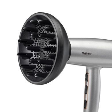 BaByliss Фен Babyliss Cosmos, 2100Вт, 3 режими, іонізація, хол. обдув, 2 насадки, сірий D580DE фото