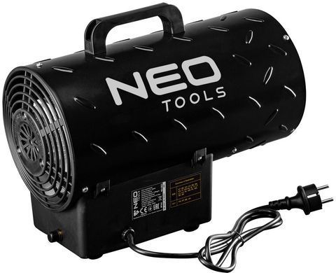Теплова гармата газова Neo Tools, 30кВт, 1000м куб./г, 0.7бар, витрата палива 2.18кг/г, редуктор тиску, шланг 1.5м, п&rsquo;єзозапалювання 90-084 фото