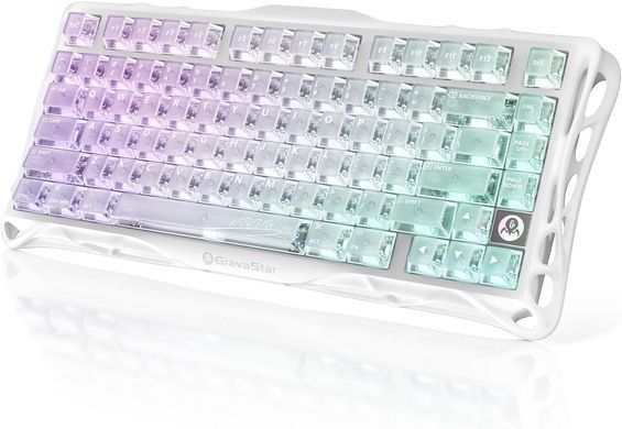 GravaStar Клавиатура механическая Mercury K1 Lite 80keys, GravaStar x BSUN Grey, BT/WL/USB, RGB, Crystal Aurora GSK1LITE_XTAL_AUROA фото