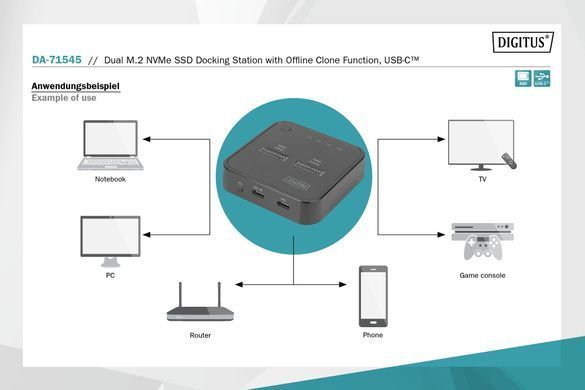 Digitus Док-станція DIGITUS Dual M.2 NVMe SSD USB Type-C 3.2 Black DA-71545 фото