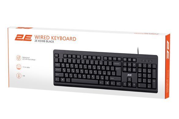 2E Клавіатура KS108 USB EN/UKR Black 2E-KS108UB_UA фото
