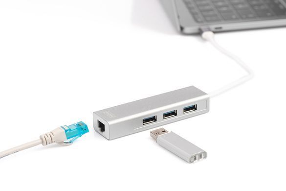 Digitus Концентратор USB-C - USB 3.0 3 Port Hub + Gigabit Ethernet DA-70255 фото