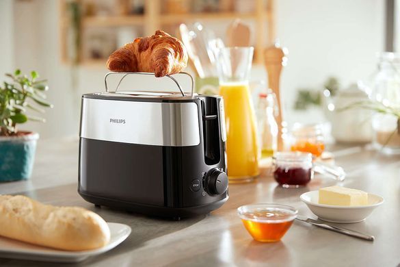 Philips Тостер Daily Collection, 830Вт, пластик+ метал, чорний+нерж