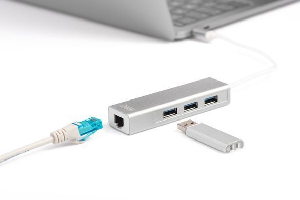Digitus Концентратор USB-C - USB 3.0 3 Port Hub + Gigabit Ethernet DA-70255 фото