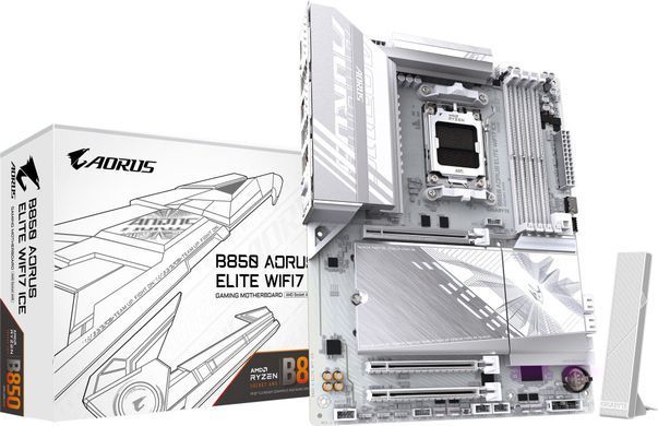 Gigabyte Материнская плата B850 A ELITE WF7 ICE sAM5 B850 4xDDR5 M.2 Wi-Fi BT DP Type-C ATX B850_A_ELITE_WF7_ICE фото