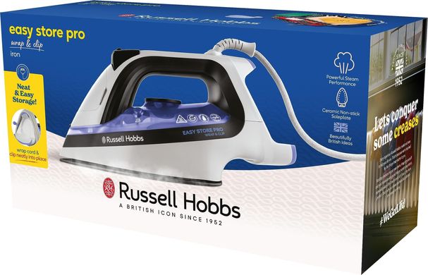 Russell Hobbs Праска Easy Store Pro, 2400Вт, 320мл, паровий удар -180гр, постійна пара - 45гр, зберігання шнура, керам. підошва, біло-синій 26730-56 фото