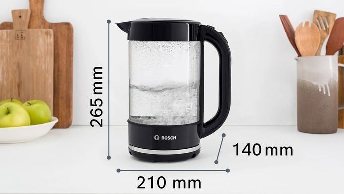 Bosch Електрочайник 1.7л, скло, чорний TWK70B03 фото