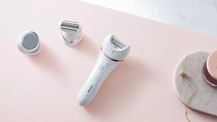 Philips Эпилятор Epilator Series 8000 дисковый, аккумуляторный, пинцет.-32, влаж.+сух., насадок-5, бело-розовый BRE730/10 фото