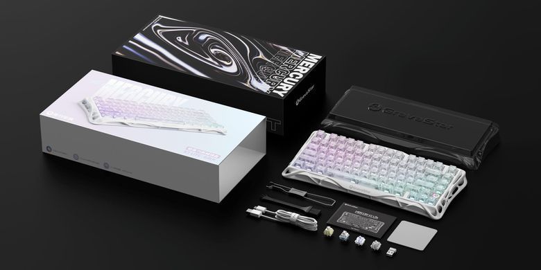 GravaStar Клавиатура механическая Mercury K1 Lite 80keys, GravaStar x BSUN Grey, BT/WL/USB, RGB, Crystal Aurora GSK1LITE_XTAL_AUROA фото
