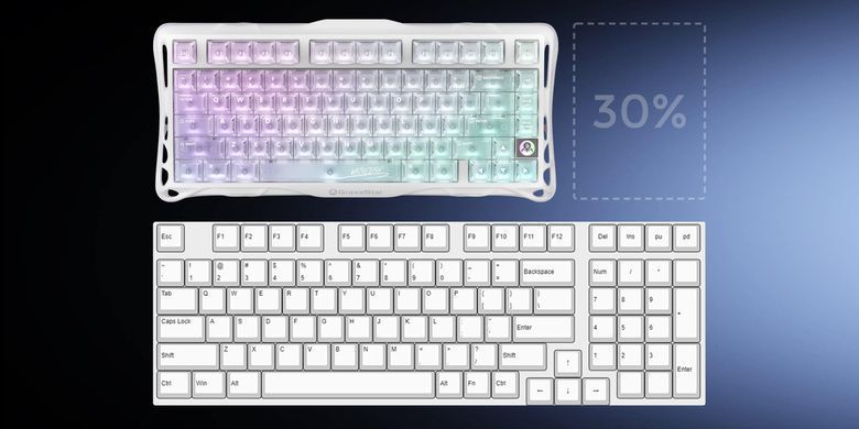 GravaStar Клавиатура механическая Mercury K1 Lite 80keys, GravaStar x BSUN Grey, BT/WL/USB, RGB, Crystal Aurora GSK1LITE_XTAL_AUROA фото