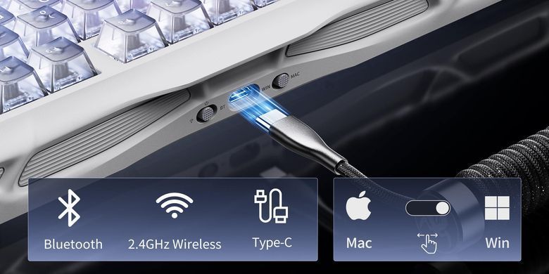 GravaStar Клавиатура механическая Mercury K1 Lite 80keys, GravaStar x BSUN Grey, BT/WL/USB, RGB, Crystal Aurora GSK1LITE_XTAL_AUROA фото
