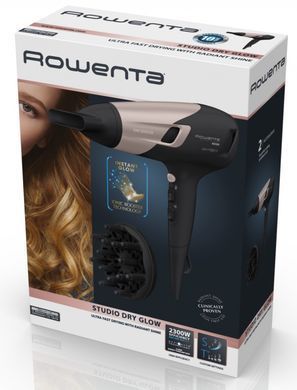 Rowenta Фен Studio Dry Glow, 2100Вт, 3 режими, дифузор, іоніз-я, хол. обдув, чорно-золотий CV5831F0 фото