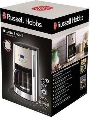Russell Hobbs Кофеварка капельная Luna Stone, 1.5л, молотый, LED-дисплей, подогрев чашек, черно-серебристый 26990-56 фото