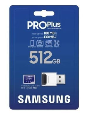 Samsung Карта памяти microSDXC 512GB C10 UHS-I R180MB/s PRO Plus + SD MB-MD512SB/WW фото