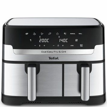 Tefal Мультипіч на 2 чаші Dual Easy Fry & Grill Air Fryer, 2700Вт, чаша-8,3 (5,2+3,1)л, сенсорне керування, 8 програм, гриль, пластик, нерж. сталь EY905D10 фото