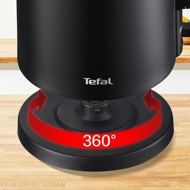 Tefal Електрочайник Thermo Protect, 1.5л, пластик, нержавіюча сталь, чорний KO1408E0 фото