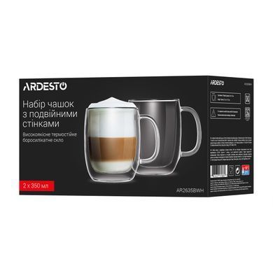 ARDESTO Набор чашек с ручками и двойными стенками, 350мл, 2шт, боросиликатное стекло, прозрачный AR2635BWH фото