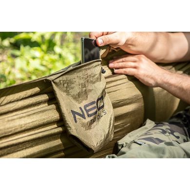 Гамак Neo Tools, материал нейлон 210T, до 200 кг, 330x140см, шнуры, сумка для переноски, зеленый 63-124 фото