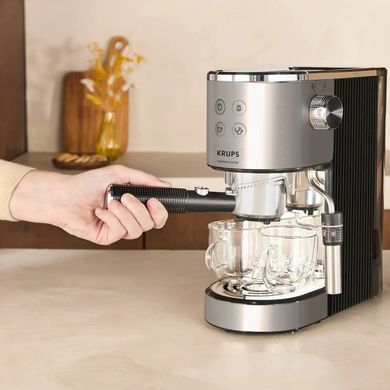 Krups Krups coffeee maker carob Virtuoso+ Tamping System 1l, hand capuchino maker, 15 bar, grey XP499EE0 фото