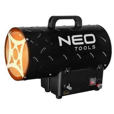 Теплова гармата газова Neo Tools, 15кВт, 580м куб./г, 0.7бар, витрата палива 1.09кг/г, редуктор тиску, шланг 1.5м, п&rsquo;єзозапалювання 90-083 фото