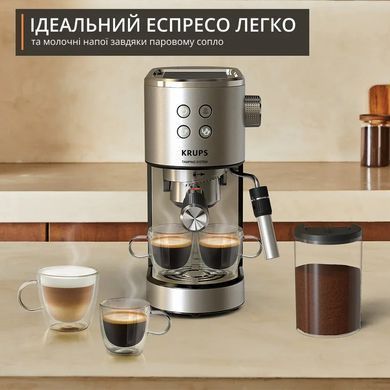 Krups Krups coffeee maker carob Virtuoso+ Tamping System 1l, hand capuchino maker, 15 bar, grey XP499EE0 фото