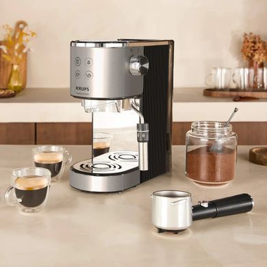 Krups Krups coffeee maker carob Virtuoso+ Tamping System 1l, hand capuchino maker, 15 bar, grey XP499EE0 фото